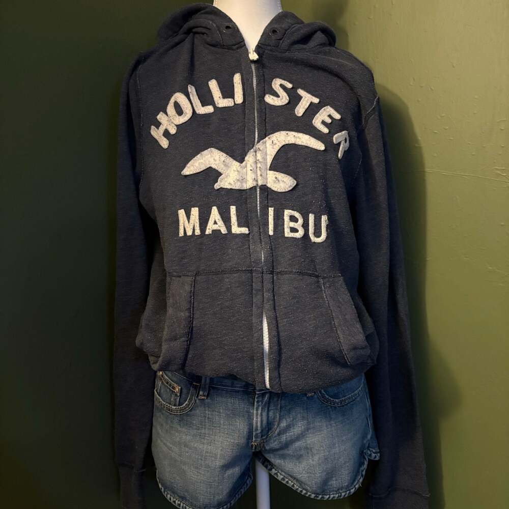 Hollister Malibu Graphic Zip-Up Hoodie Navy Blue Size M